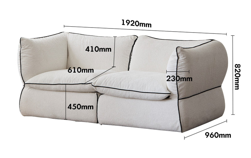 Minimalist Chenille Velvet Fabric 2 Seater Sofa CLOUD Size Chart