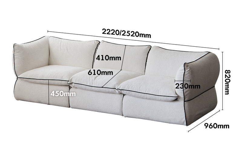 Minimalist Chenille Velvet Fabric 3 Seater Sofa CLOUD Size Chart