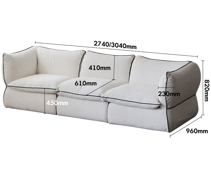 Minimalist Chenille Velvet Fabric 4 Seater Sofa CLOUD Size Chart