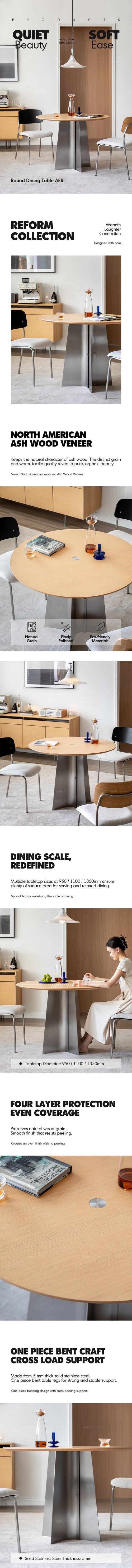 Bauhaus Ash Wood Veneer Stainless Steel Round Dining Table AERI Good to Know Preview-1