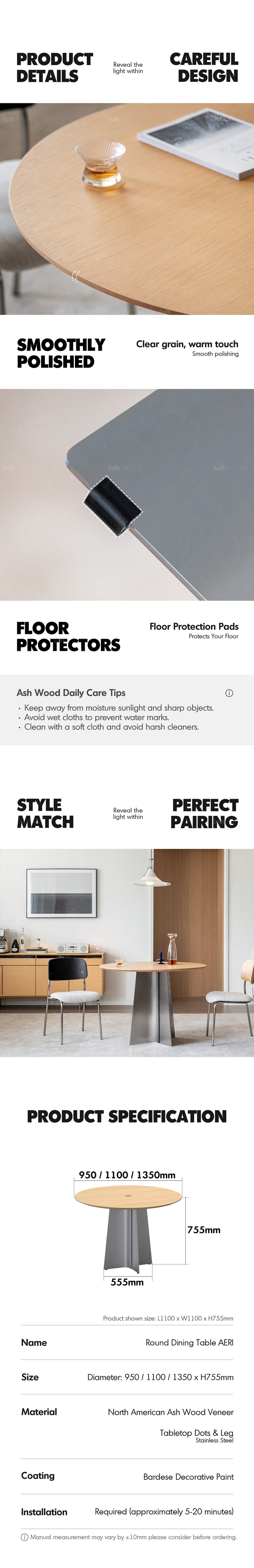 Bauhaus Ash Wood Veneer Stainless Steel Round Dining Table AERI More Details and Instruction_3