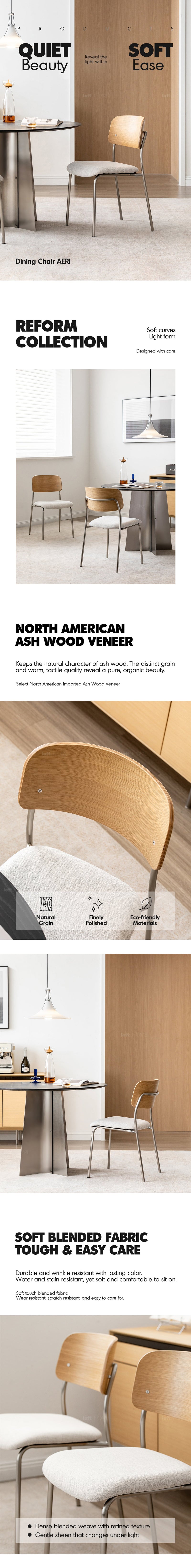 Bauhaus Ash Wood Veneer Cotton Fabric Dining Chair AERI More Details and Instruction