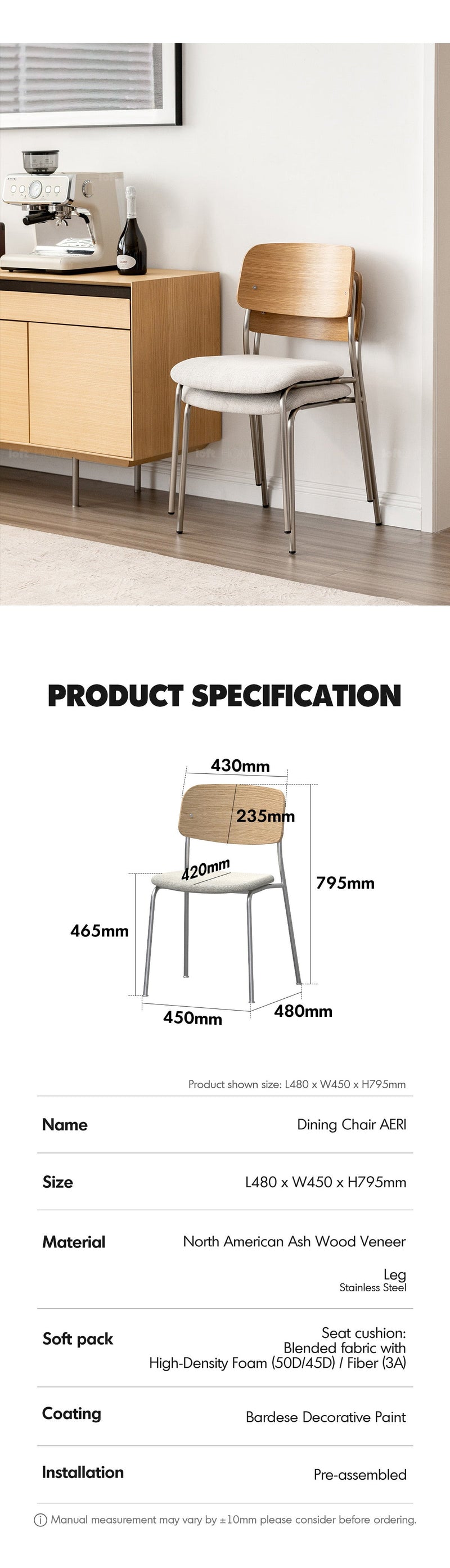 Bauhaus Ash Wood Veneer Cotton Fabric Dining Chair AERI More Details and Instruction_6