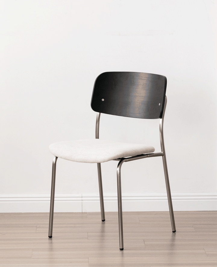 Minimalist ash wood veneer cotton fabric dining chair black aeri color swatches.