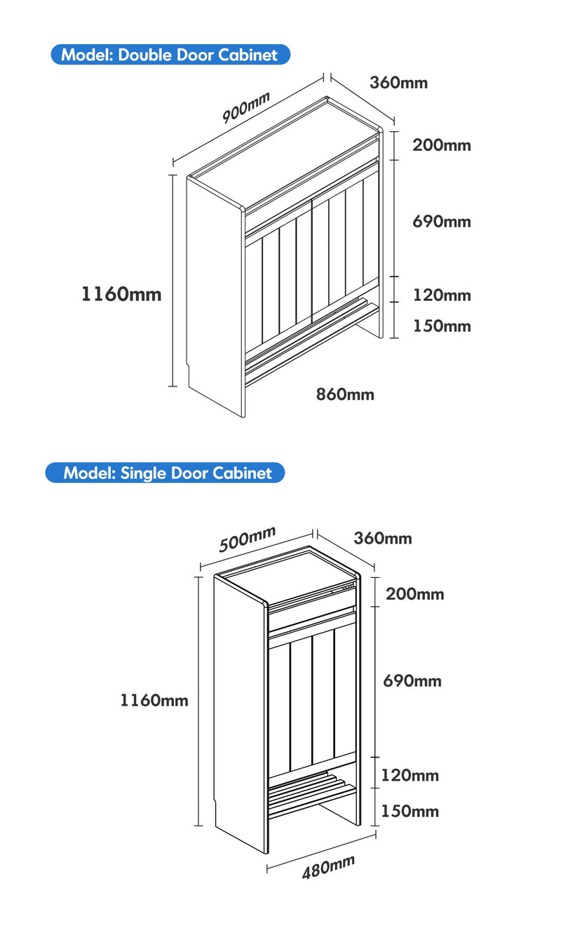 Scandinavian Cherry Wood Modular Shoe Cabinet HARBOR Size Chart