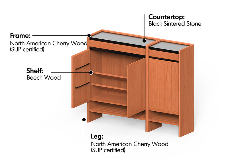 Scandinavian Cherry Wood Modular Shoe Cabinet HARBOR Material Details Chart