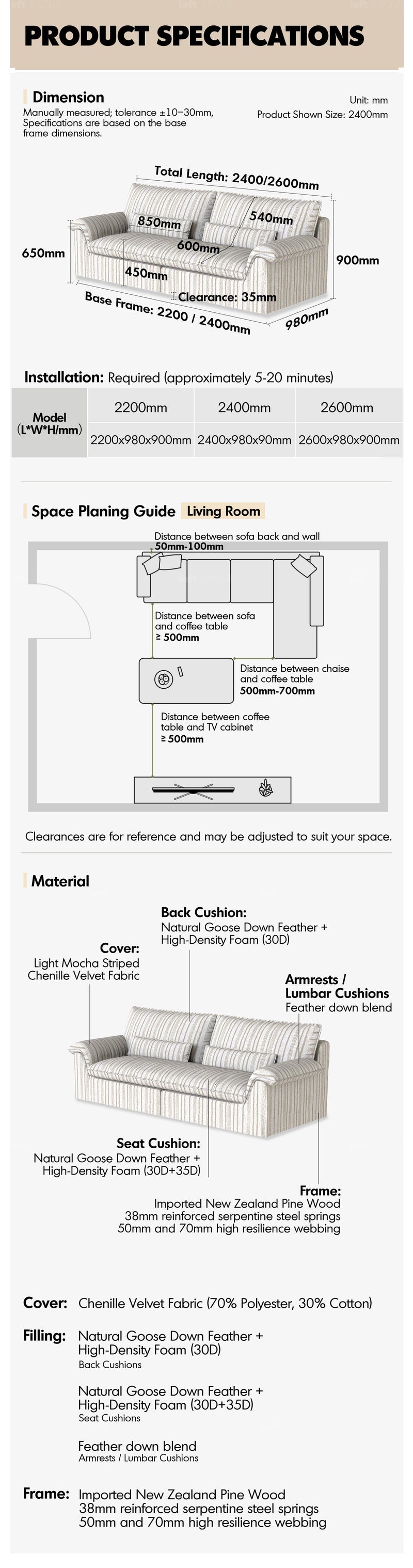 Bauhaus Chenille Velvet Fabric 3 Seater Sofa KOALA More Details and Instruction_18