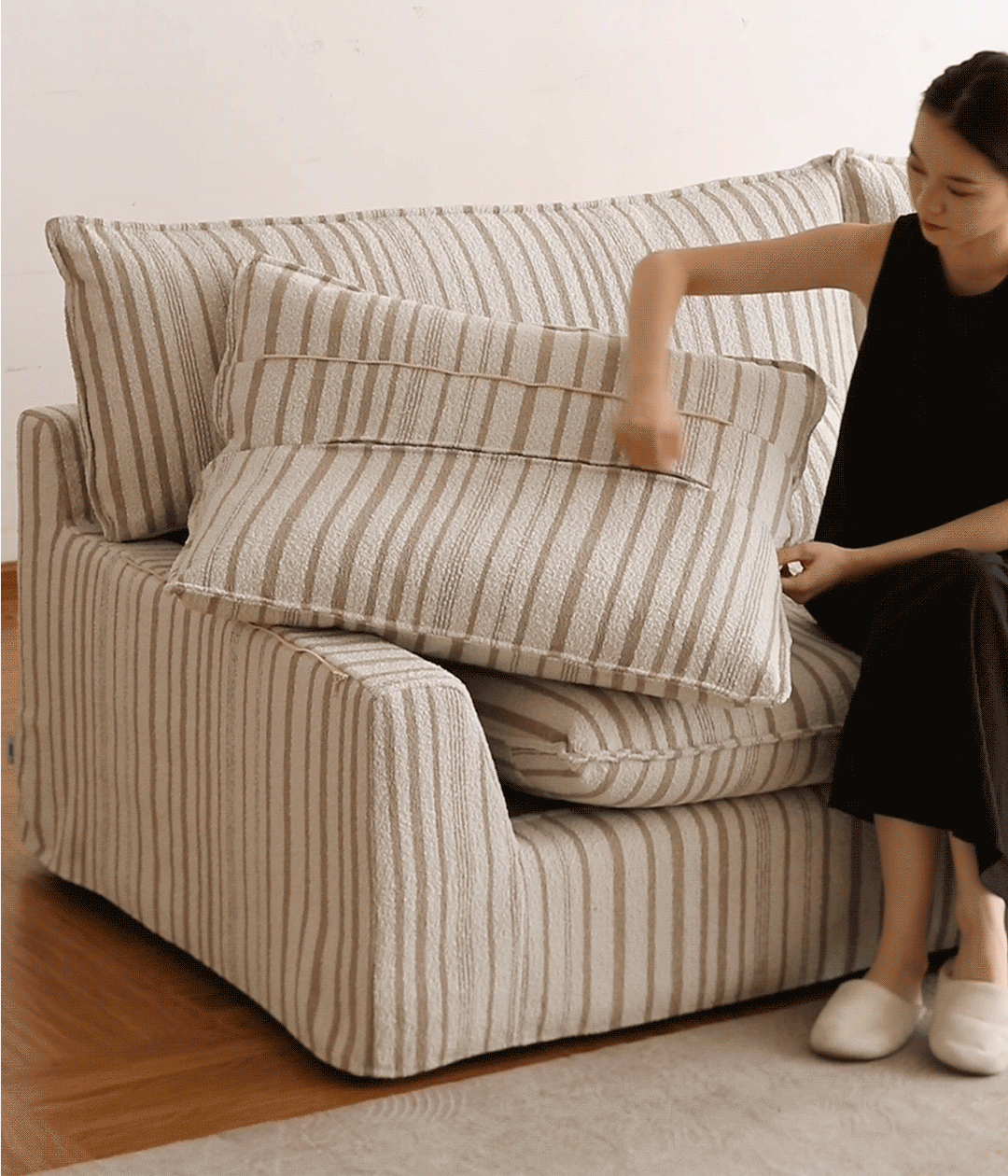 Bauhaus chenille velvet fabric 4 seater sofa koala with context.