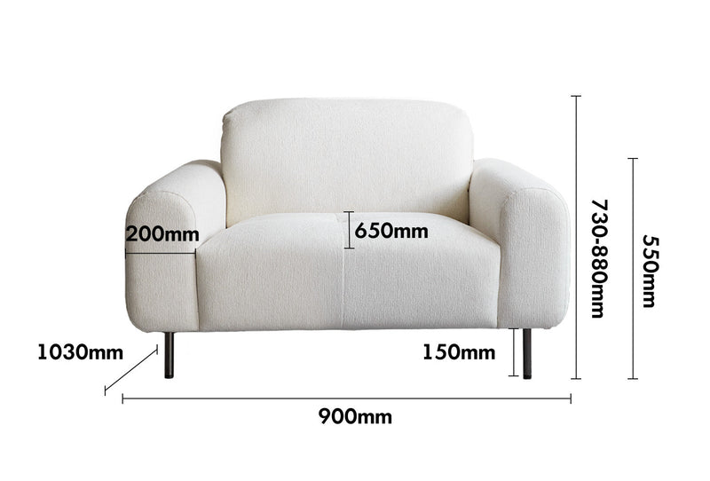Minimalist Chenille Velvet Fabric 1 Seater Sofa DRIFT Size Chart
