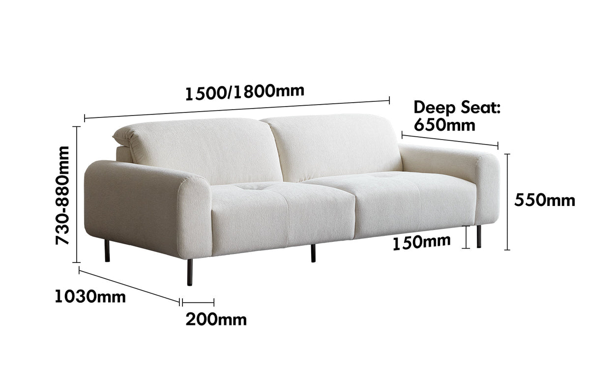 Minimalist Chenille Velvet Fabric 2 Seater Sofa DRIFT Size Chart