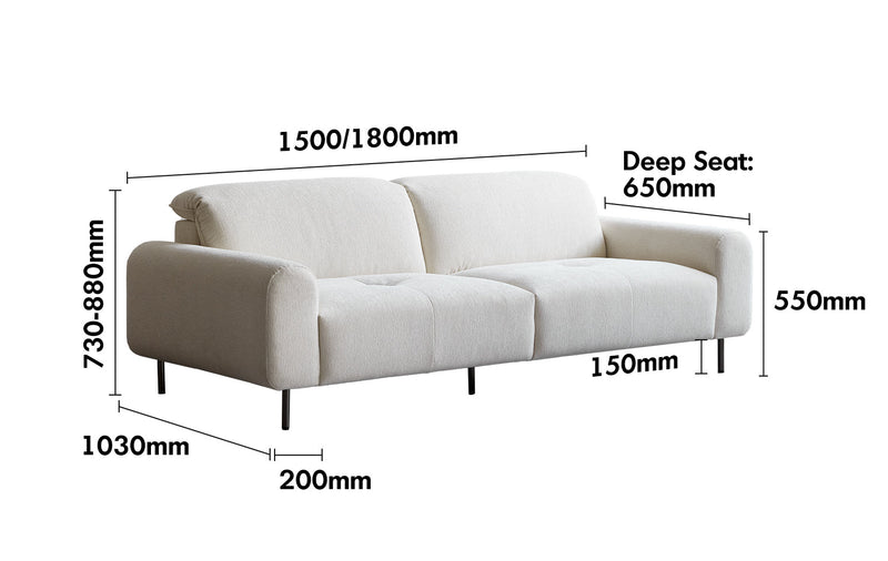 Minimalist Chenille Velvet Fabric 2 Seater Sofa DRIFT Size Chart
