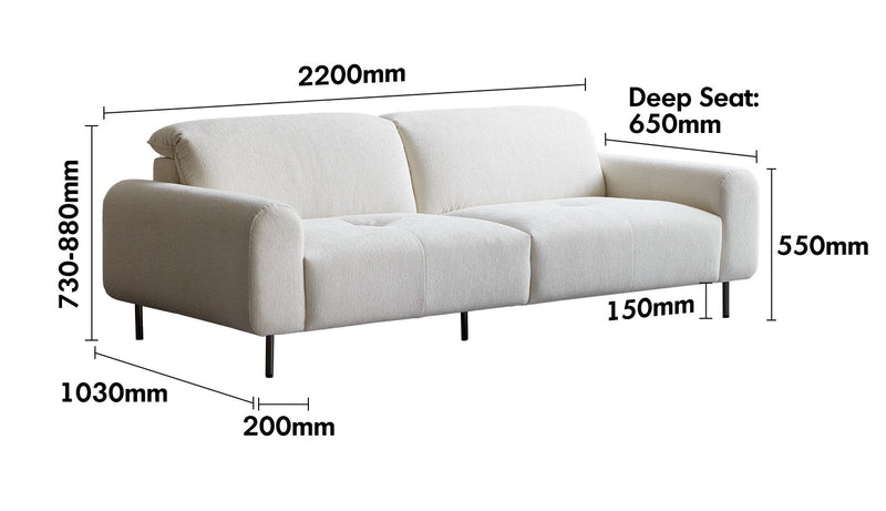 Minimalist Chenille Velvet Fabric 3 Seater Sofa DRIFT Size Chart