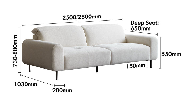 Minimalist Chenille Velvet Fabric 4 Seater Sofa DRIFT Size Chart