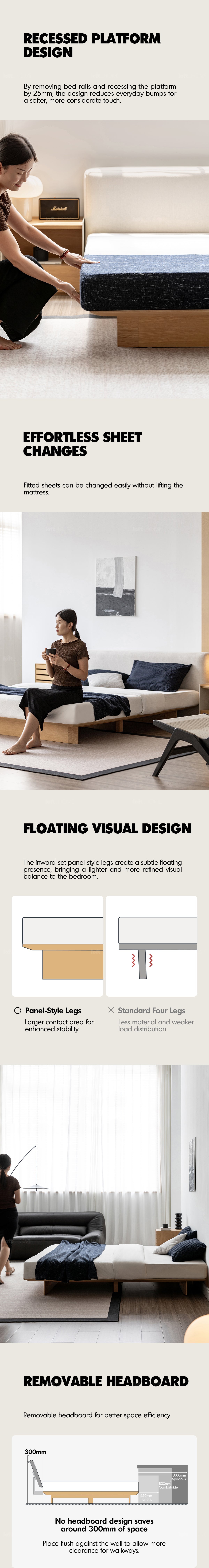 Minimalist Ash Wood Veneer Platform Floating Bed WINTER More Details and Instruction_2