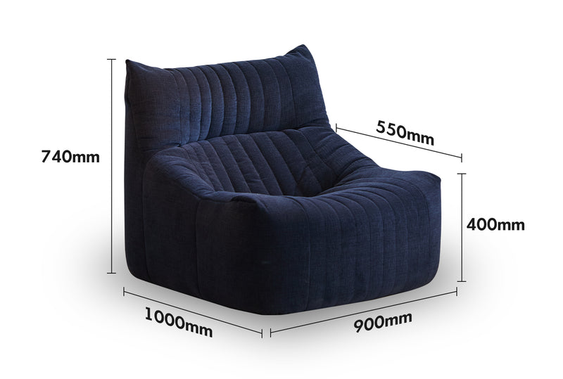 Cream Chenille Velvet Fabric 1 Seater Sofa KAIT Size Chart