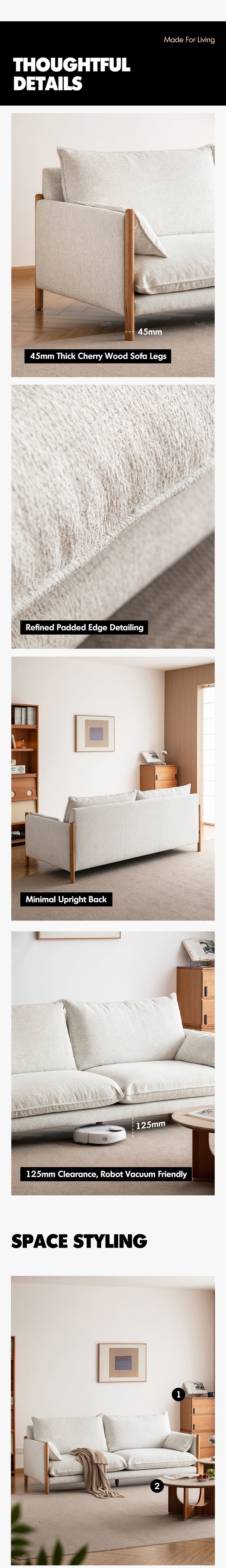Scandinavian Chenille Velvet Fabric Cherry Wood 3 Seater Sofa SEA SALT More Details and Instruction_4