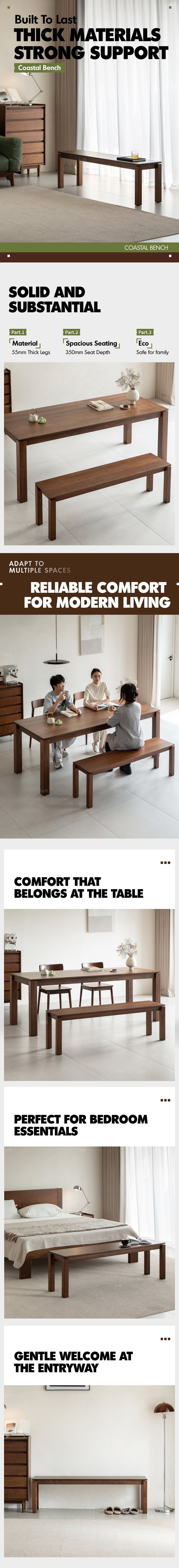 Japandi Walnut Wood Dining Bench COASTAL More Details and Instruction
