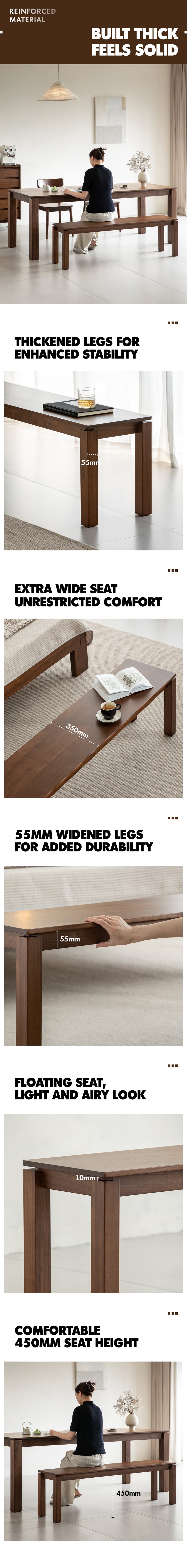 Japandi Walnut Wood Dining Bench COASTAL More Details and Instruction_2