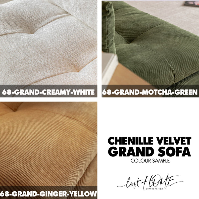 Scandinavian Chenille Velvet Fabric Modular 1 Seater Sofa GRAND Color Swatches