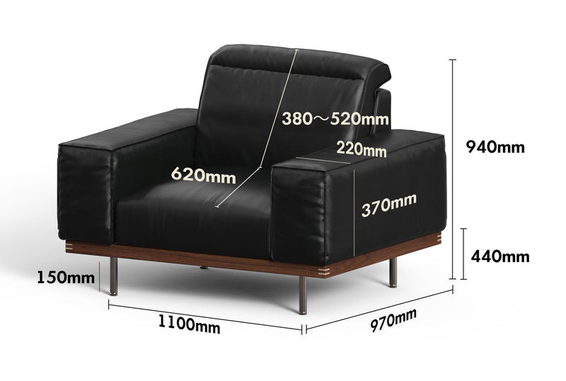 Japandi Genuine Leather 1 Seater Sofa RIVER Size Chart