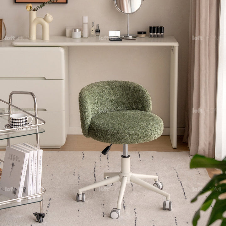 Cream boucle fabric office chair ins detail 1.