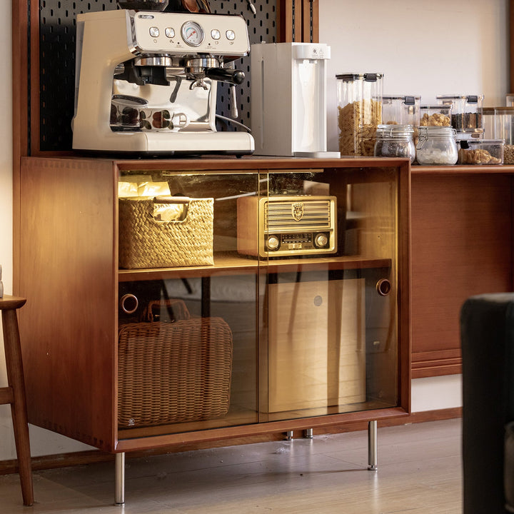Vintage boxwood modular hanging wall shelf system muse study in close up details.