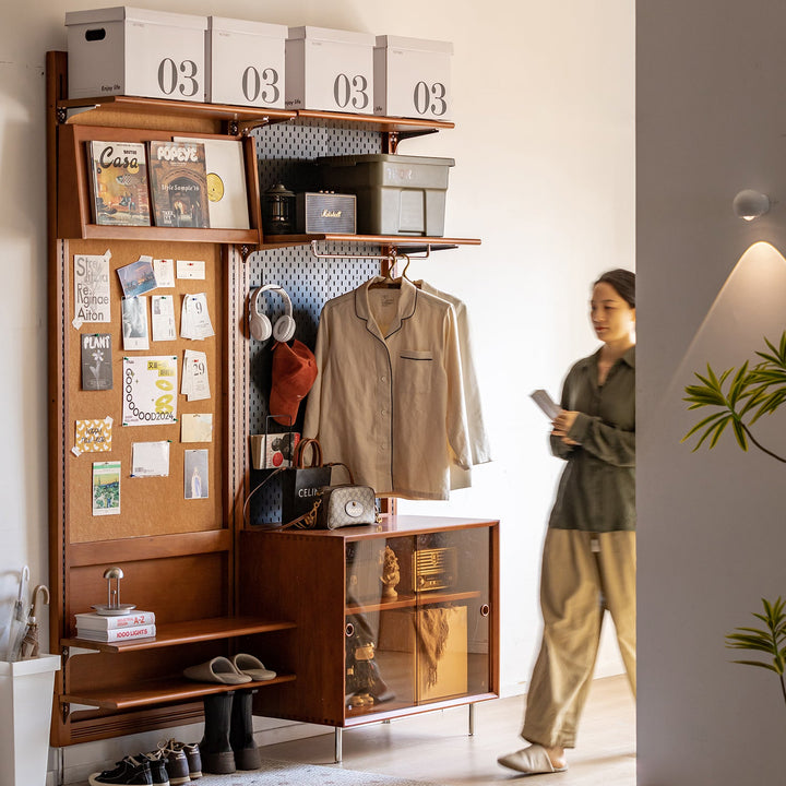 Vintage boxwood modular hanging wall shelf system muse with context.