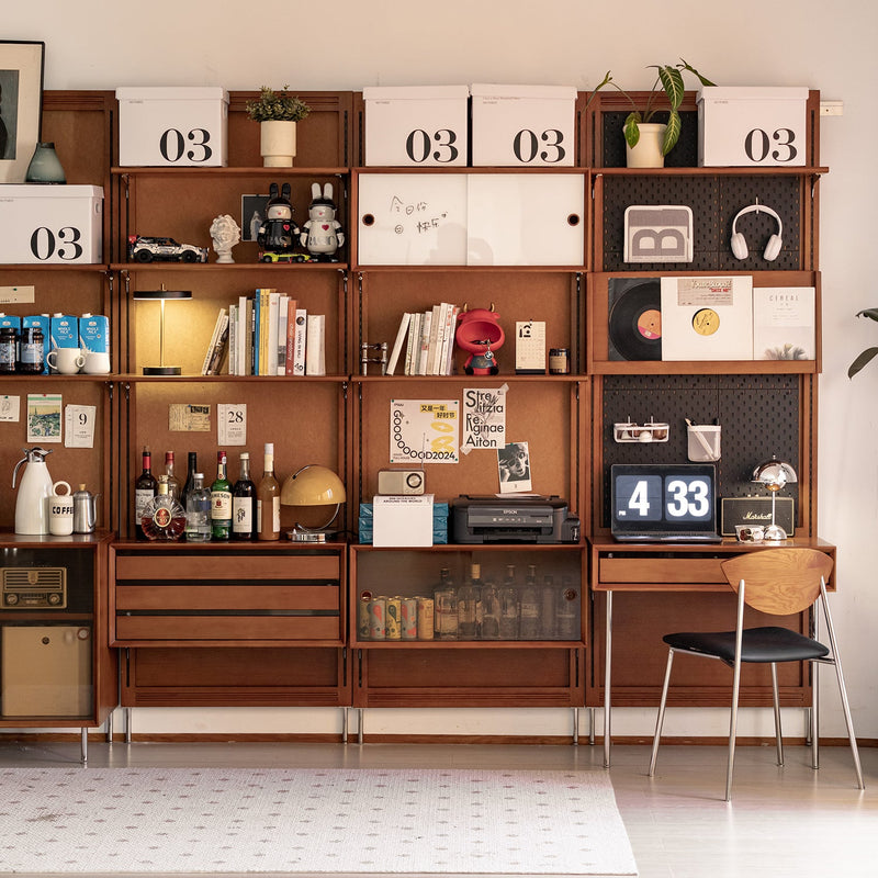 Bauhaus boxwood modular hanging wall shelf system muse living in close up details.