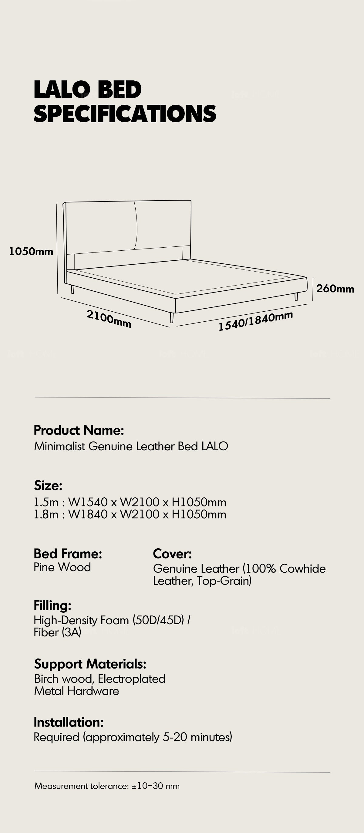Minimalist Genuine Leather Bed LALO More Details and Instruction_5