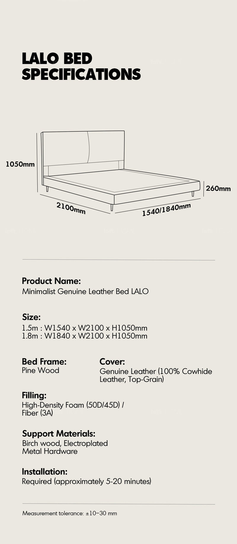 Minimalist Genuine Leather Bed LALO More Details and Instruction_5
