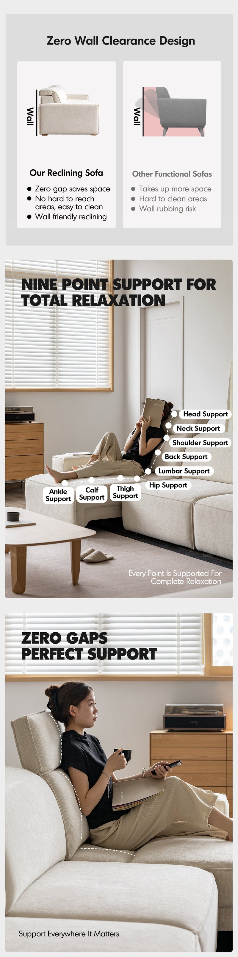 Minimalist Chenille Velvet Fabric Electric Recliner 3 Seater Sofa Bed STRING More Details and Instruction_7