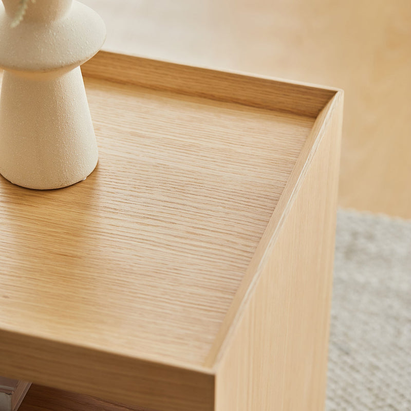 Minimalist Ash Wood Veneer Side Table CHARL Color Swatches