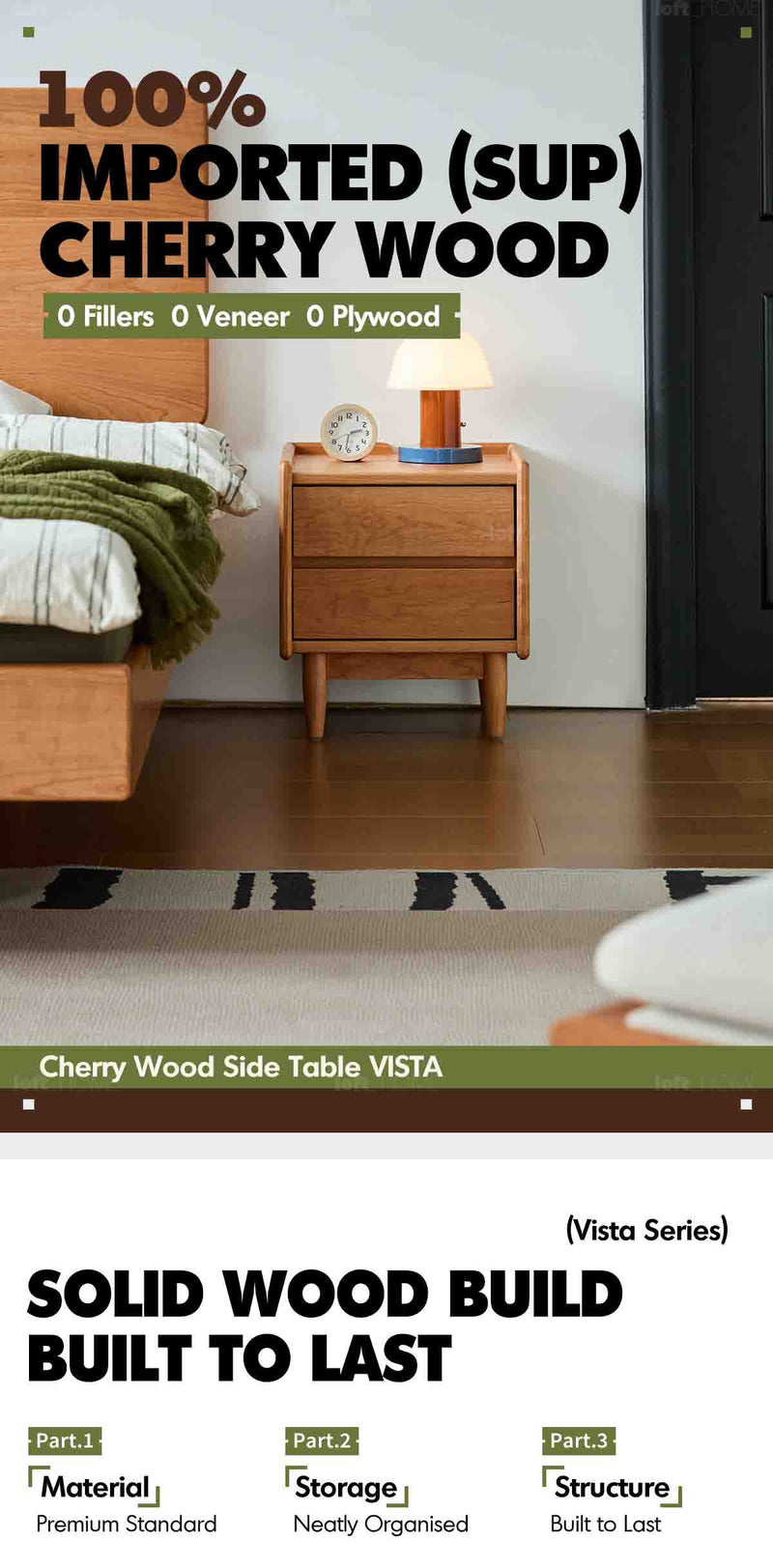 Scandinavian Cherry Wood Side Table VISTA More Details and Instruction
