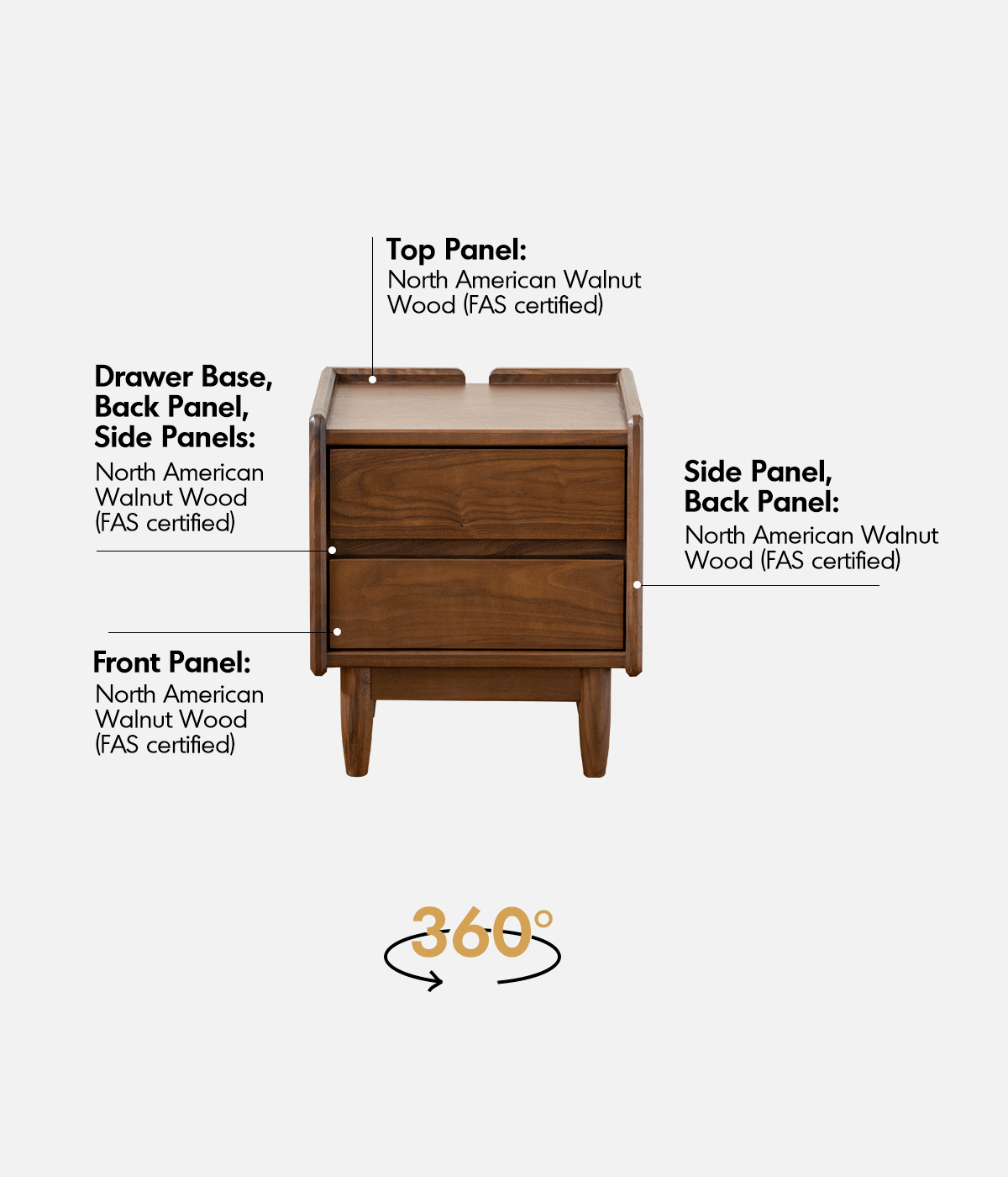 Japandi Walnut Wood Side Table VISTA More Details and Instruction_2
