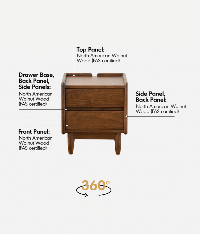 Japandi Walnut Wood Side Table VISTA More Details and Instruction_2