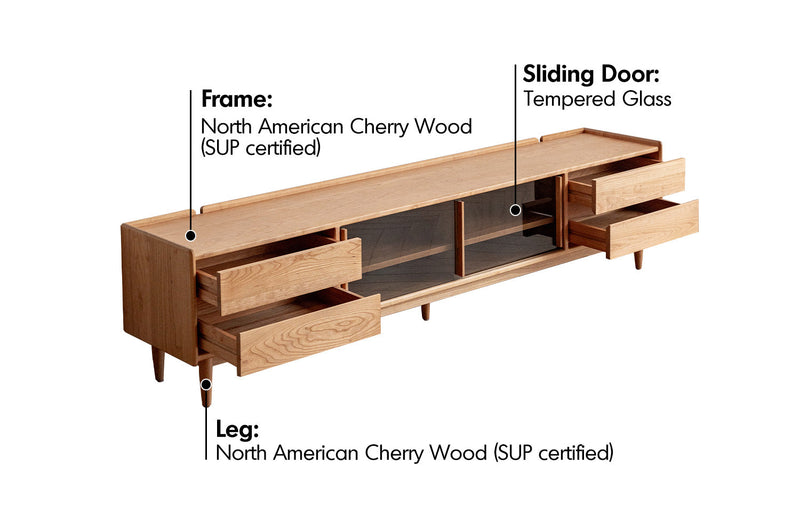 Scandinavian Cherry Wood TV Console VISTA Material Details Chart