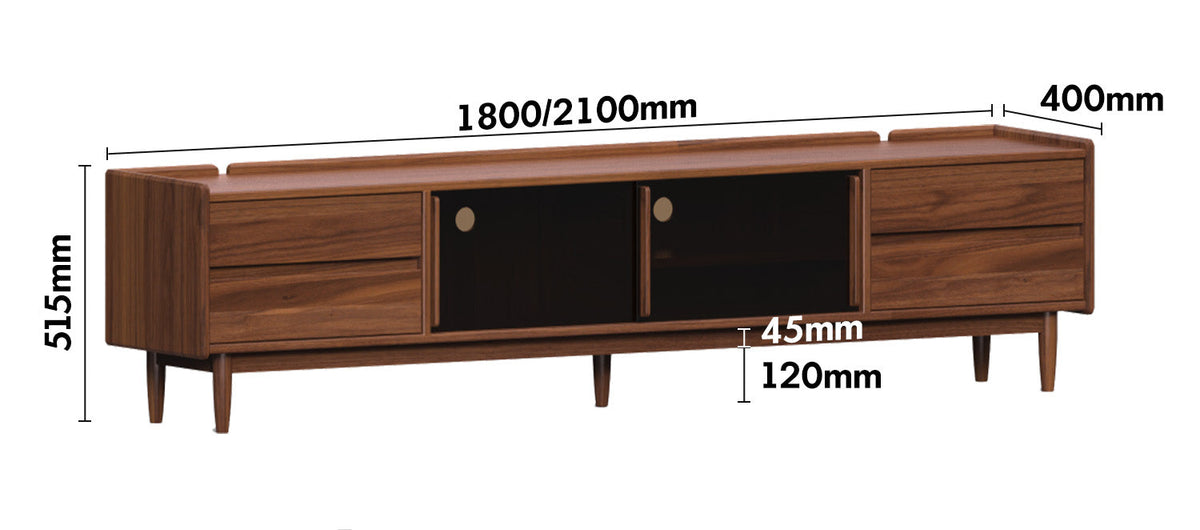 Japandi Walnut Wood TV Console VISTA Size Chart