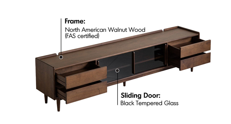 Japandi Walnut Wood TV Console VISTA Material Details Chart
