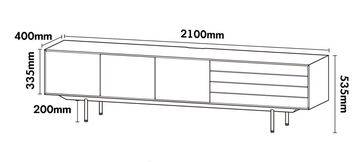 Minimalist Ash Wood Veneer TV Console COLIN Size Chart