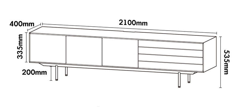 Minimalist Ash Wood Veneer TV Console COLIN Size Chart