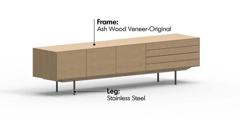 Minimalist Ash Wood Veneer TV Console COLIN Material Details Chart