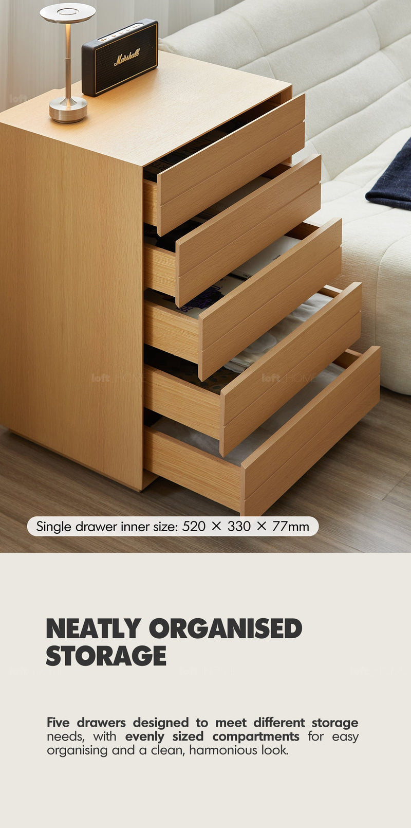 Minimalist Ash Wood Veneer Chest Of 5 Drawers MOI More Details and Instruction_2