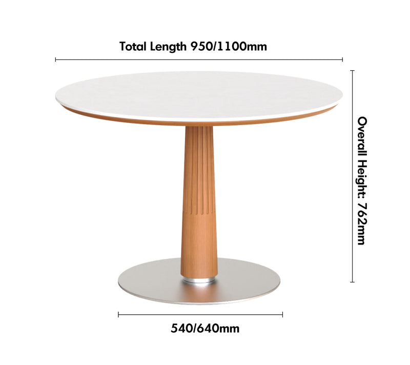 Scandinavian Cherry Wood Sintered Stone Round Dining Table GREY Size Chart