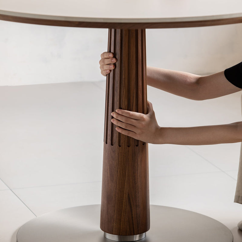 Japandi Walnut Wood Sintered Stone Round Dining Table GREY Color Swatches