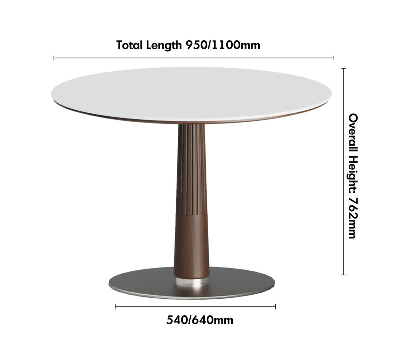 Japandi Walnut Wood Sintered Stone Round Dining Table GREY Size Chart