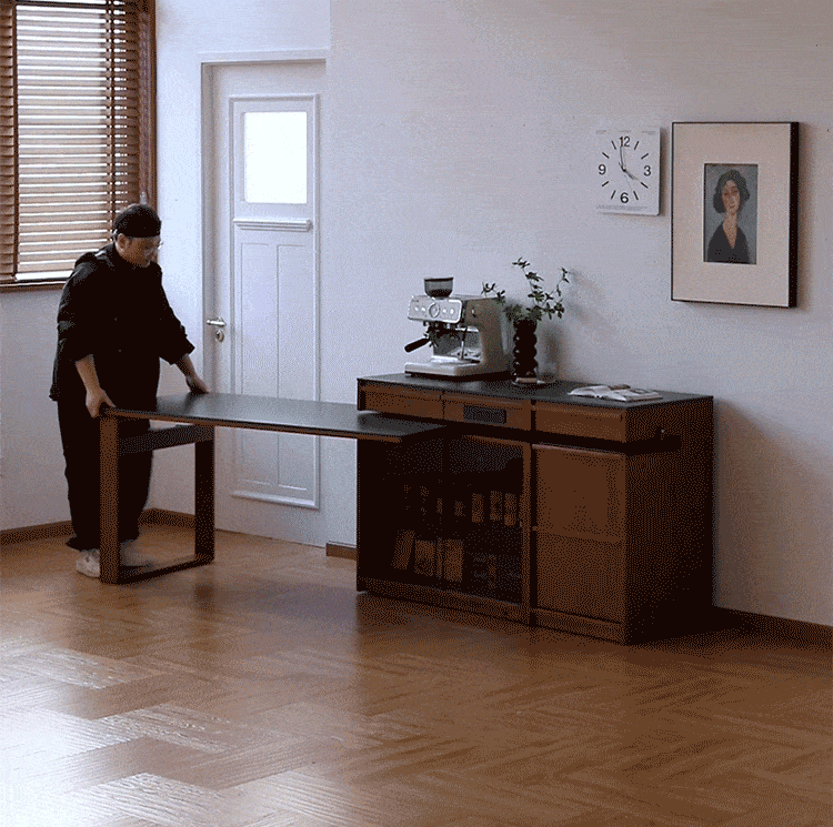 Vintage Boxwood Sintered Stone Extendable Island Dining Table With Cabinet SKELETAL