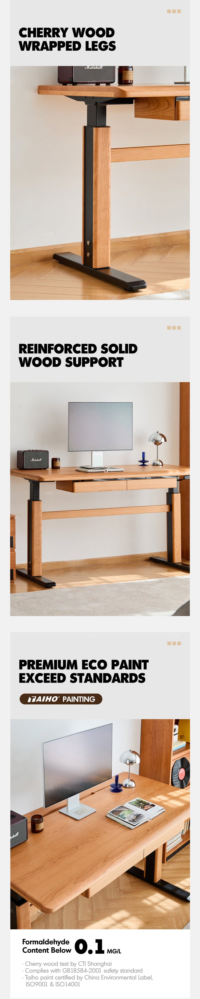 Scandinavian Cherry Wood Electric Height Adjustable Study Table CLOUD LIFTING More Details and Instruction_4