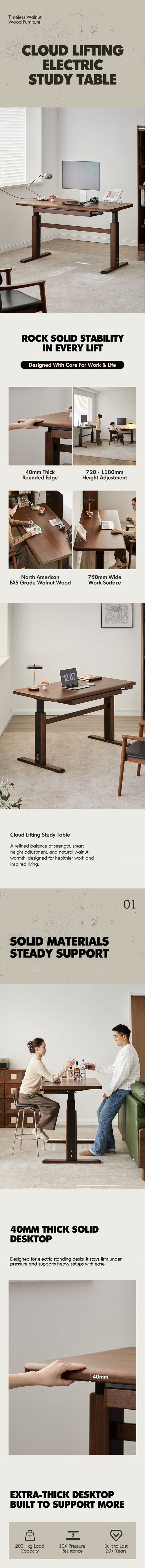Japandi Walnut Wood Electric Height Adjustable Study Table CLOUD LIFTING Good to Know Preview-1