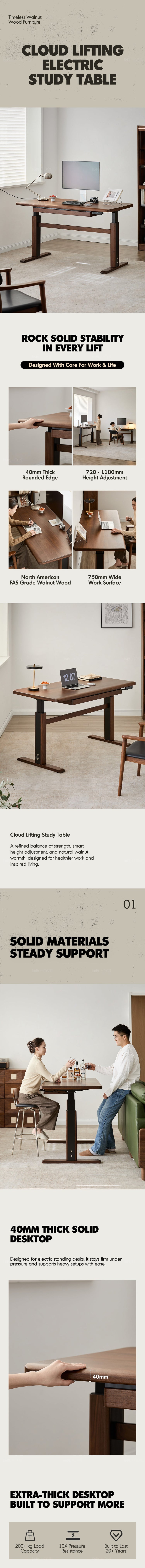 Japandi Walnut Wood Electric Height Adjustable Study Table CLOUD LIFTING Good to Know Preview-1