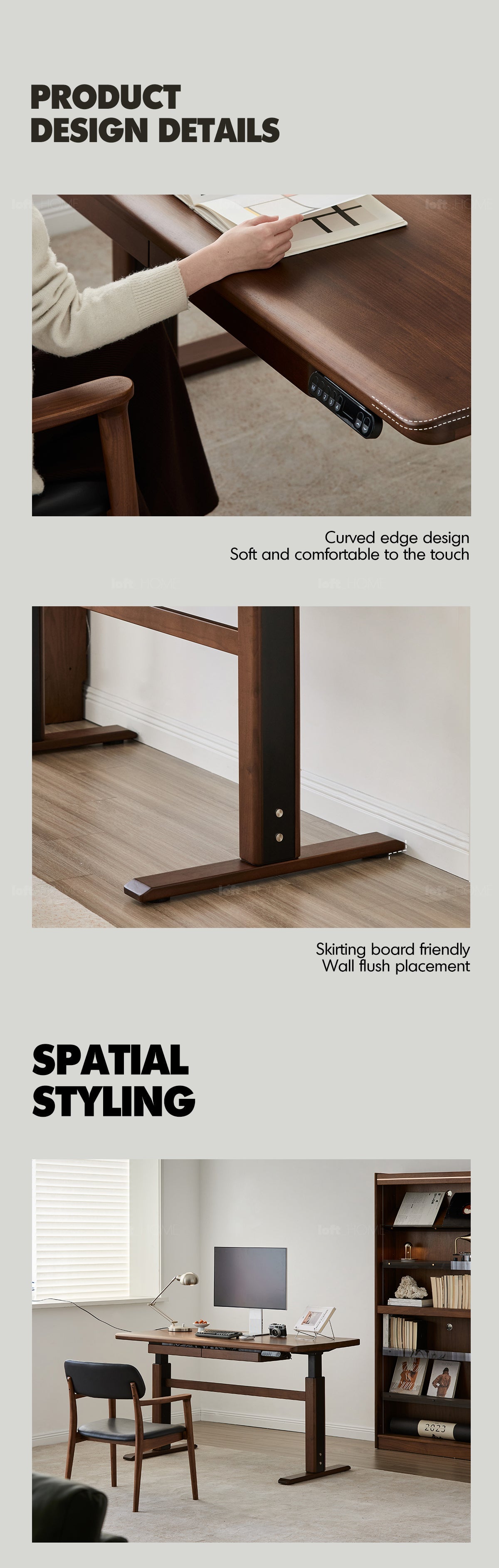 Japandi Walnut Wood Electric Height Adjustable Study Table CLOUD LIFTING More Details and Instruction_12